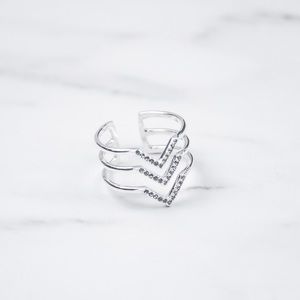 STELLA & DOT | Silver Chevron Pave Adjustable Ring